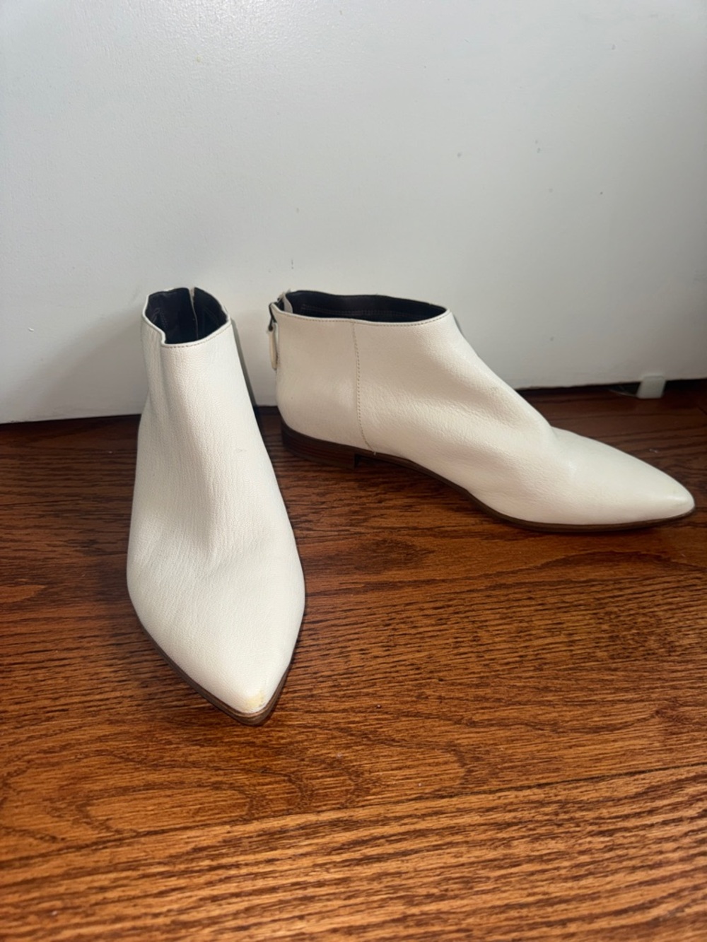 Cole Haan White Pointed Leather Ankle Booties
